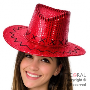 SOMBRERO COWBOY LENTEJUELA FUCSIA